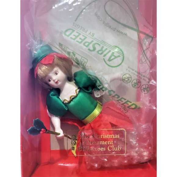 Porcelain Poinsettia Fairy 1987 Ornament 6 1/4" Christmas Hand Painted - Picture 2 of 2